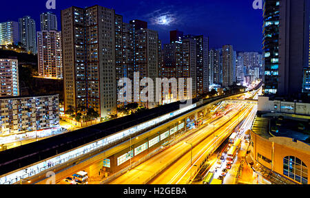 Kwun Tong Hong Kong downtown at night Banque D'Images