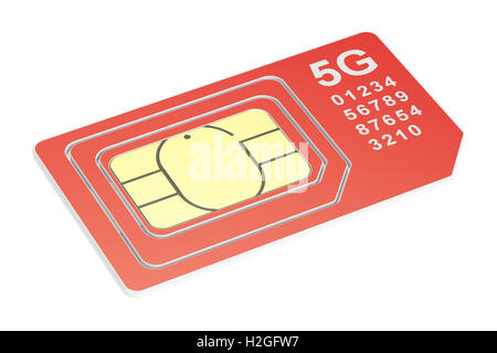 Carte SIM 5G mini, micro, nano. Le rendu 3D isolé sur fond blanc Banque D'Images