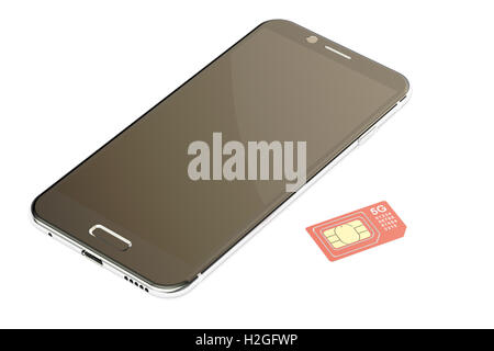 Et Smartphone 5G SIM card mini, micro, nano. Le rendu 3D isolé sur fond blanc Banque D'Images