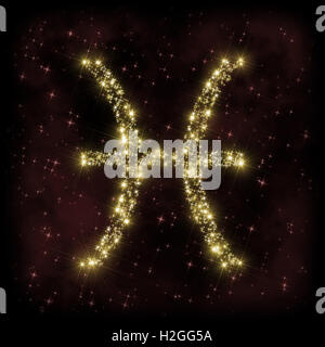 Poissons signe Zodiak - astronomie ou illustration de l'astrologie dans lequel symbole correspondant à constellation est faite d'étoiles Banque D'Images