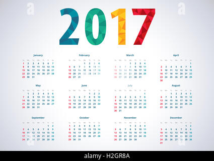 Calendrier 2017 américain simple Banque D'Images