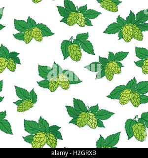 Seamless texture avec croquis illustration hop vert sur fond blanc Illustration de Vecteur