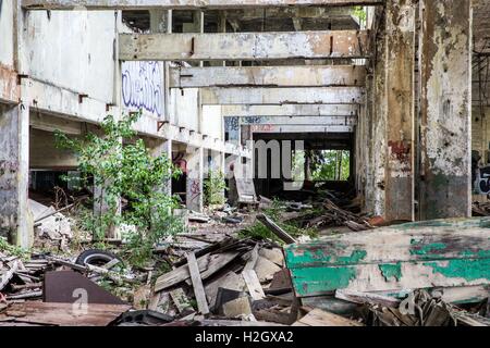 À l'intérieur de al ong temps vacant et usine d'automobiles à la ferraille dans le sud-ouest de Detroit, USA, 12 août 2016. Dans le monde d'utilisation | Banque D'Images