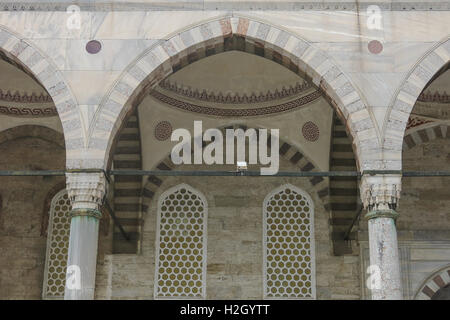 Détail de cour de la Mosquée Bleue à Istanbul, Turquie. Plus de 32 millions de touristes visitent la Turquie chaque année. Banque D'Images