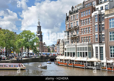 Hôtel Restaurant De L'Europe Amsterdam Amstel Néerlandais Pays-Bas 17ème siècle Munttoren ( Mint Tower ) Banque D'Images