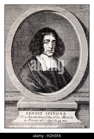 Gravure portrait de Baruch Spinoza, philosophe hollandais du XVII siècle, grand précurseur des Lumières et rationaliste, auteur de l'éthique Banque D'Images