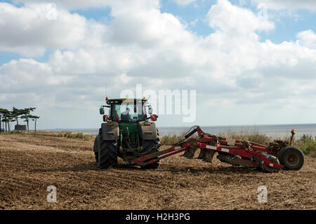 Les terres agricoles à proximité de la mer du Nord d'être cultivé, Bawdsey, Suffolk, UK. Banque D'Images