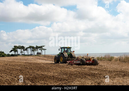 Les terres agricoles à proximité de la mer du Nord d'être cultivé, Bawdsey, Suffolk, UK. Banque D'Images