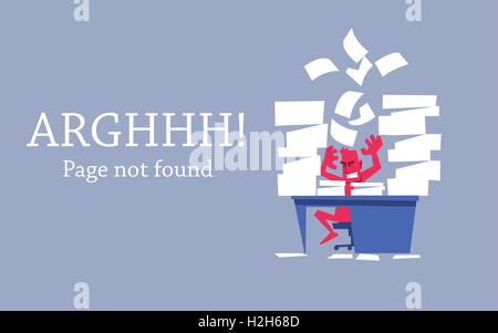 Page d'erreur 404. Agacé homme assis derrière la table et criant. Modèle de conception de la page d'erreur. Illustration de Vecteur