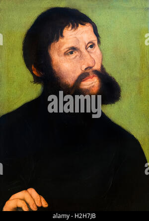 Martin Luther (1483-1546) en tant que Junker Jörg par Lucas Cranach le Vieux, c.1522. Alors que dans la clandestinité au château de Wartburg, Luther était déguisé comme une aristocrate, Junker Jörg. Ce portrait est suspendu dans le Museum der bildenden Künste, Leipzig, Allemagne. Banque D'Images