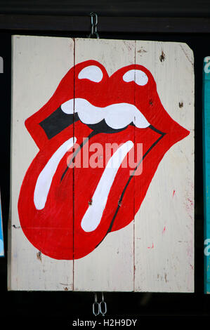 Logo das der 'Rolling Stones', Ibiza, Espagne. Banque D'Images