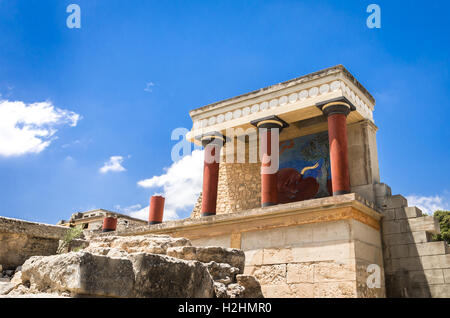 Palais de Knossos, Crète, Grèce. Détail d'anciennes ruines du célèbre palais minoen de Knosos. Banque D'Images