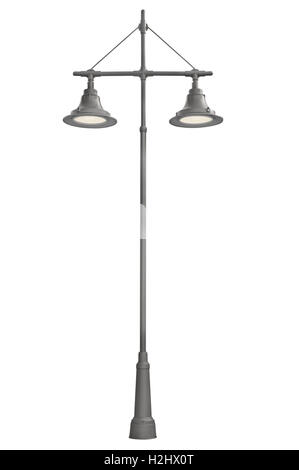 Paire de lanternes lampadaires illuminés, lampadaire, éclairage de rue rétro isolé Vertical libre, éclairé lumineux LED extérieur double Banque D'Images