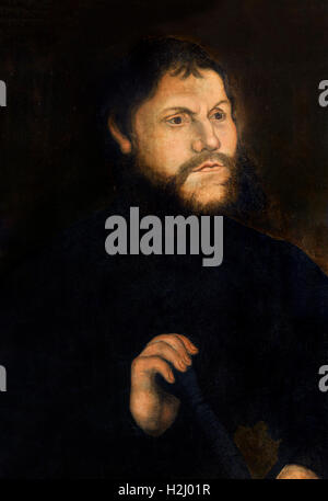 Martin Luther (1483-1546) en tant que Junker Jörg par atelier de Lucas Cranach le Vieux, c.1537. Alors que dans la clandestinité au château de Wartburg, Luther était déguisé comme une aristocrate, Junker Jörg. Portrait est suspendu dans le château de Wartburg, Eisenach, Allemagne. Banque D'Images