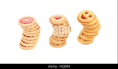 Trois piles de différents biscuits. Banque D'Images