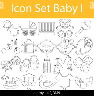 Appelée Doodle bordée Icon Set Bébé avec 20 icônes pour l'utilisation créative en design graphique Illustration de Vecteur