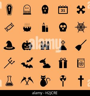 Les icônes de couleur Halloween sur fond orange, stock vector Illustration de Vecteur