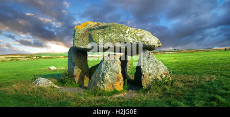 Carreg ou Samson Samson's Stone, un ancien de l'année 5000 chambre funéraire néolithique quoit dolmen, près de Abercastle, Pembroke, au Pays de Galles Banque D'Images