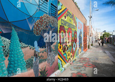 Peintures murales et graffitis sur les murs de l'établissement Clarion Alley, dans le Mission District de San Francisco. Californie, USA. Banque D'Images