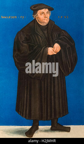 Martin Luther (1483-1546), un professeur de théologie et une figure clé de la Réforme protestante. Portrait par Lucas Cranach le Jeune, 1543. Banque D'Images