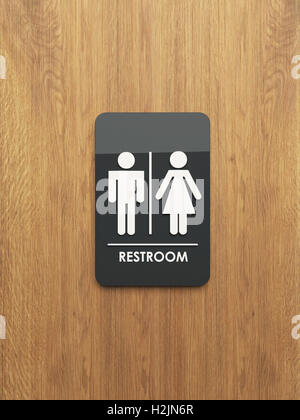 Public restroom sign sur le bois la conception 3D et de rendu pour votre projet Banque D'Images