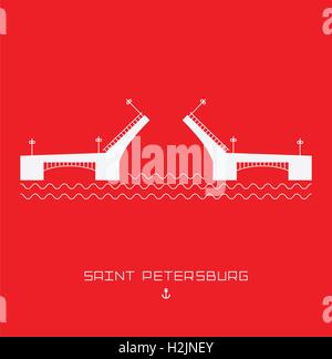 Palace Bridge - symbole de Saint Petersburg, Russie. Ligne simple. Vector illustration. Illustration de Vecteur