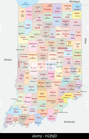 Carte administrative de l'Indiana Illustration de Vecteur