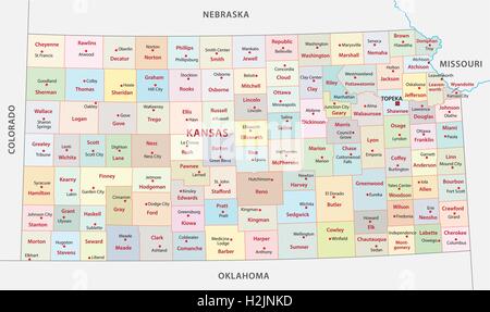 Carte administrative du Kansas Illustration de Vecteur