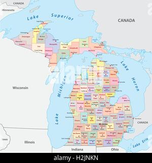 Carte administrative du Michigan Illustration de Vecteur