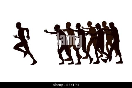 Runner courir loin de groupe zombie. Illustration de Vecteur