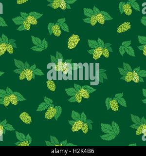 Seamless texture avec croquis illustration hop vert sur fond vert Illustration de Vecteur