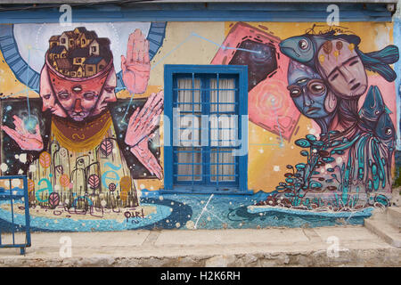 Art urbain Bâtiments décoration à Valparaiso Banque D'Images