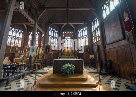 Intérieur en bois de l'église Sainte Catherine de Honfleur, la France, la Normandie, l'Union européenne, l'Europe. Banque D'Images