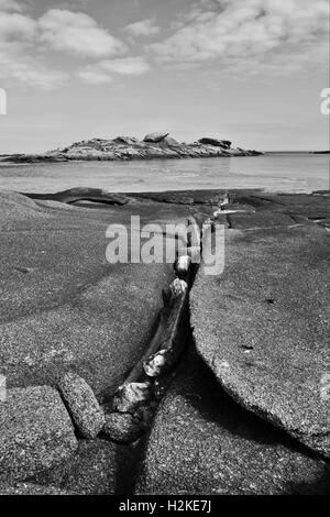 Granite de Trégastel, en Bretagne, France, photo en noir et blanc Banque D'Images