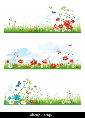 L'herbe et des fleurs d'été set Illustration de Vecteur