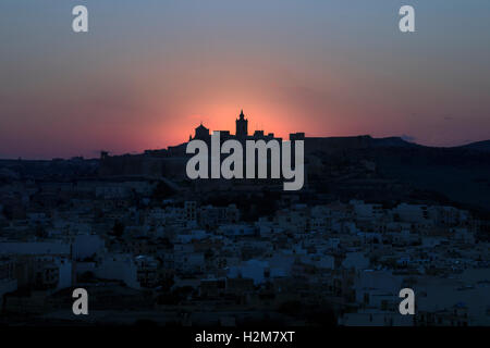 Cathédrale, coucher de soleil, Cittadella, Victoria, Gozo, Malte Banque D'Images