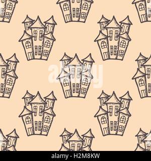 Illustration de maisons dessinés à la main, motif transparent Illustration de Vecteur