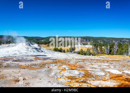 La partie supérieure du paysage et Geyser Geyser Basin dans le Parc National de Yellowstone Banque D'Images