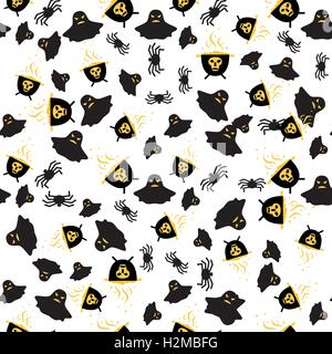 Modèle sans couture avec Spider, Ghost et chaudron. Vector Illustration. Illustration de Vecteur