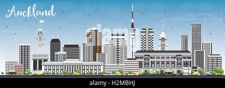 Auckland Skyline avec les immeubles gris et bleu ciel. Vector Illustration. Les voyages d'affaires et de tourisme avec Concept Modern Building Illustration de Vecteur