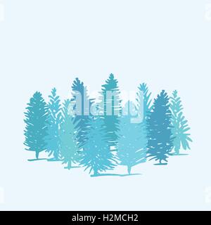 Groupe d'arbres de pin sur fond bleu Illustration de Vecteur