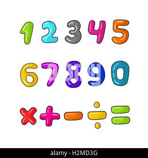 Cartoon, collection, colorée, comic, comptage, mignon, la conception, l'éducation, huit, cinq, quatre, police, graphique, illustration, isoler Illustration de Vecteur