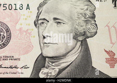 Le portrait de Hamilton sur macro dollar Banque D'Images