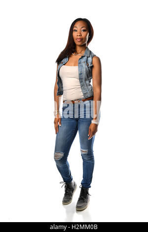 Portrait of African American Woman isolated over white background Banque D'Images