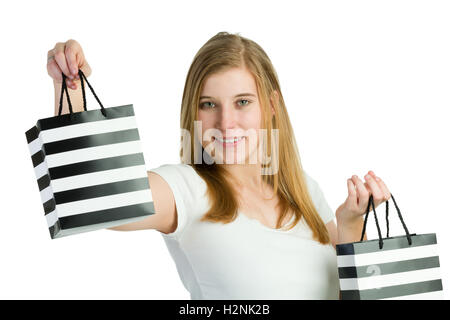 Attractive blonde woman with shopping bags Banque D'Images