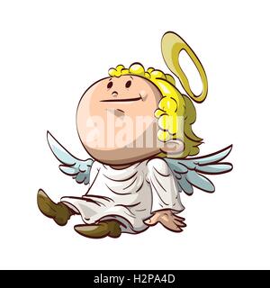 Colorful vector illustration d'un cute cartoon Angel de l'implantation et de porter une robe blanche. Illustration de Vecteur