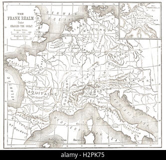 Carte DU ROYAUME DES FRANCS SOUS CHARLEMAGNE. - À partir de la 'Cassell's Illustrated Histoire universelle" - 1882 Banque D'Images