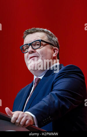 Congrès du Parti travailliste, le 27/09/2016 à Liverpool Liverpool, ACC. Les personnes sur la photo : Tom Watson député, leader adjoint, adresses conférence . Photo par Julie Edwards. Banque D'Images