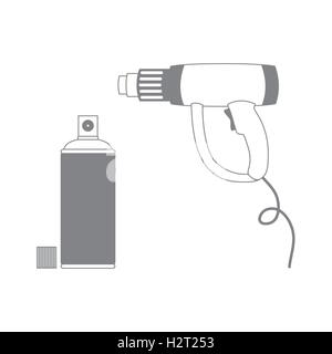 Belle photo de pistolet thermique de couleur et d'un peut de la peinture en aérosol sur un fond blanc Illustration de Vecteur