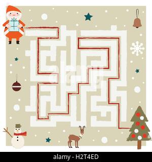 Le Père Noël vient aux dons à travers le labyrinthe Illustration de Vecteur